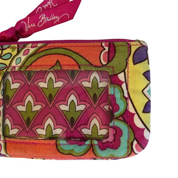 Vera Bradley Pink Swirl Paisley Floral Cotton Mini Zip ID Wallet Silver Key Ring - Picture 11 of 11